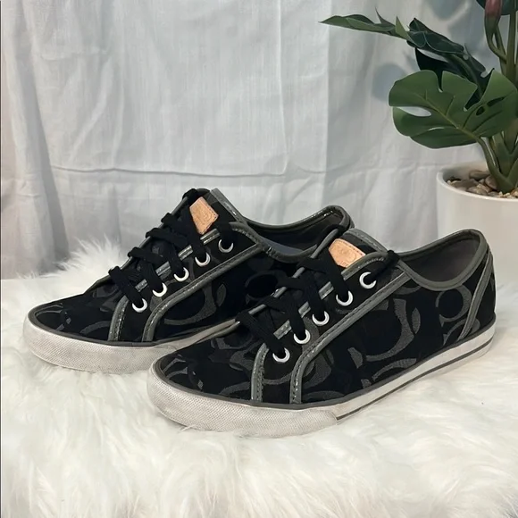 Coach Signature Francesca Black Gray Logo Sneakers Shoes - Picture 3 of 6